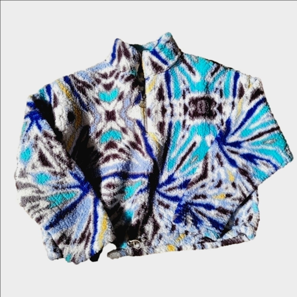 Cozy Casual Cropped Teddy 1/4 Zipp Tie Dye M Soft